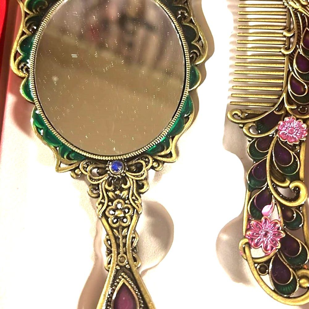 Beautiful Enamel Mirror & Comb Set -NIB - Multiple Styles Available- You… - Picture 9 of 9